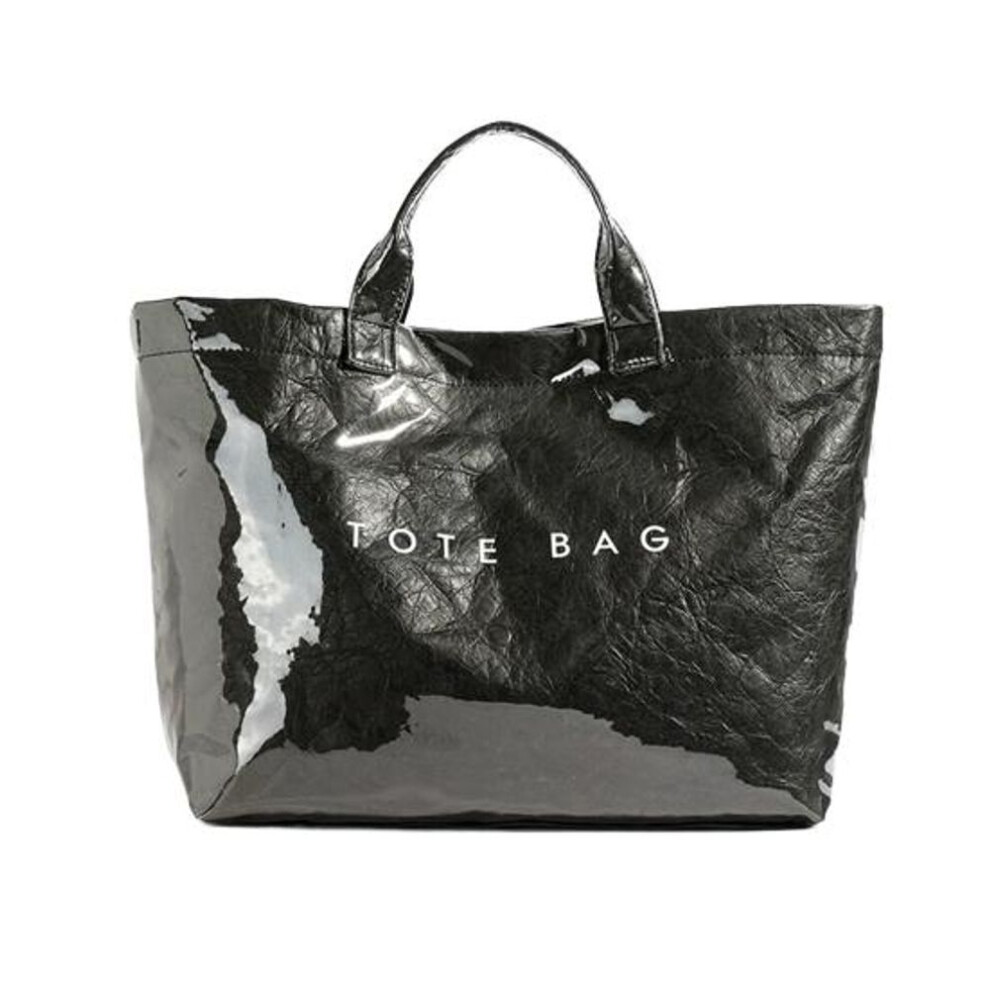 (black) Women Handbag Waterproof Vintage Style Letter Printing Tote Bag 14.5L Large Capacity Transparent Shoulder Bag for Laptop Book Clothes