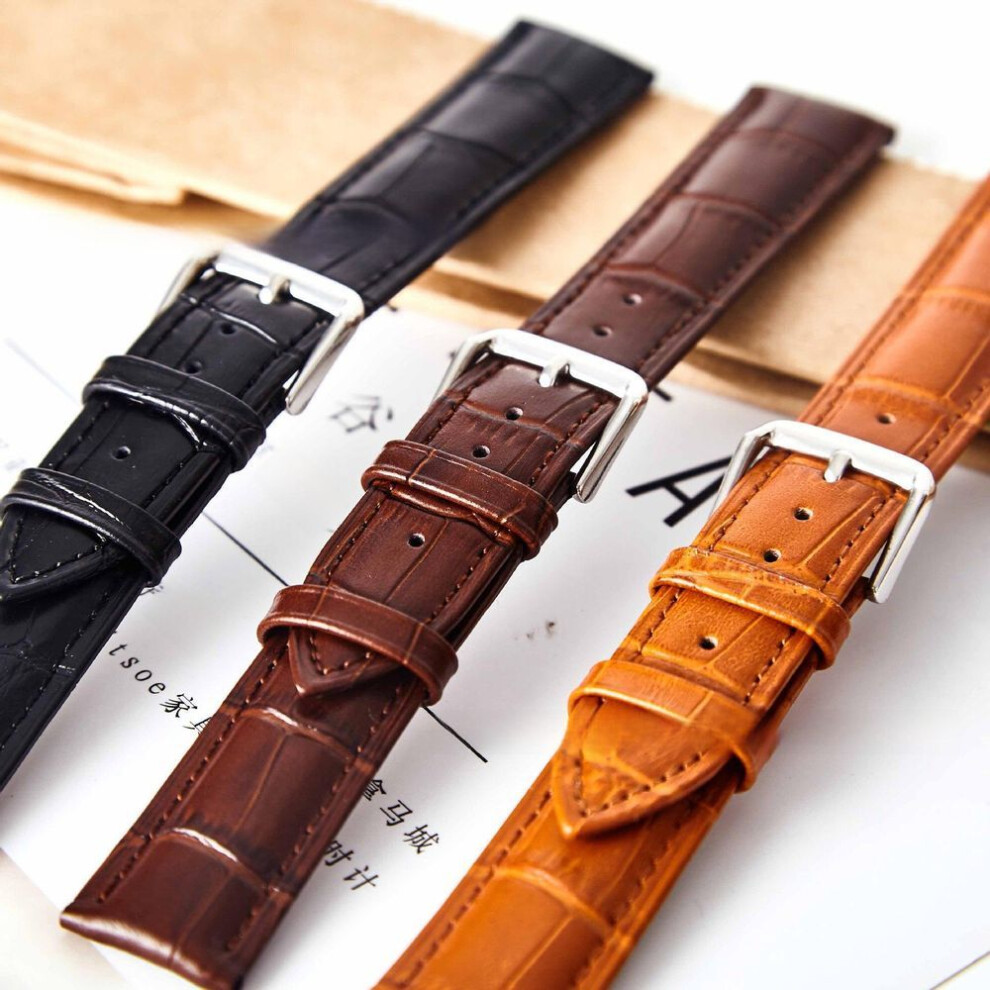 (dark brown, 24mm) Universal Genuine Leather Watch Strap: Men's & Women's Soft, Waterproof Cowhide With Bamboo Or Crocodile Pattern, Pin Buckle Bracelet.