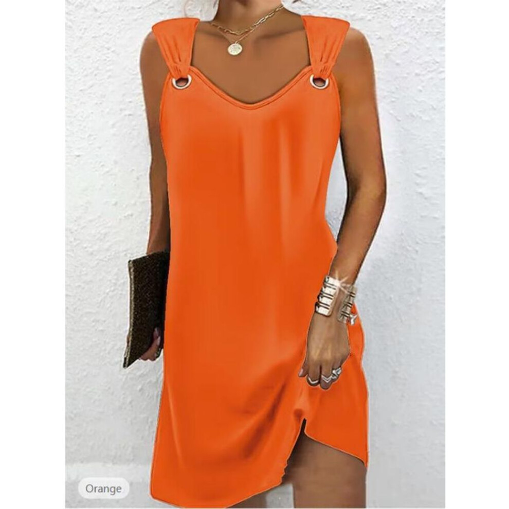 (orange, M) Sleeveless V-Neck Metal Button Sweater Dress for Women - Autumn/Winter 2024