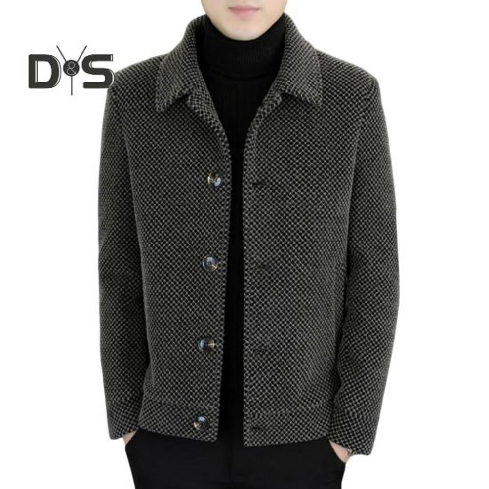 (khaki, M) Men Woolen Coat Lapel Long Sleeve Single Breasted Coat Jacket Solid Color Button Design Regular Fit Winter Outerwear