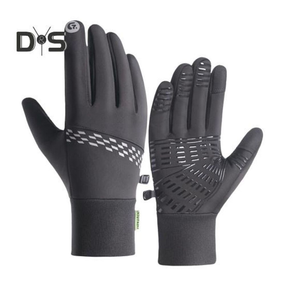 (grey, M) 1 Pair Cycling Thermal Gloves Waterproof Windproof Winter Touchscreen Non-Slip Silicone Grip Fleece Lined Warm Gloves for Skiing Running Hiking