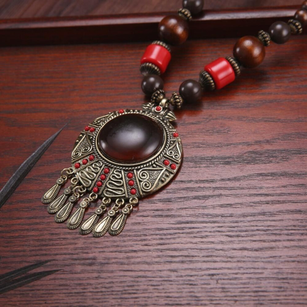 (Style 4) Ethnic Tibetan Jewelry Vintage Bohemia Tiara Retro Red Stone Leaf Tassel Necklace  Women