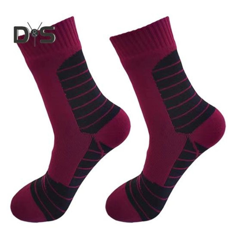 (wine red, L) 1 Pair Waterproof Socks 3-layer Breathable Moisture-wicking Men Women Outdoor Winter Hiking Camping Skiing Wading Fishing Compression Socks