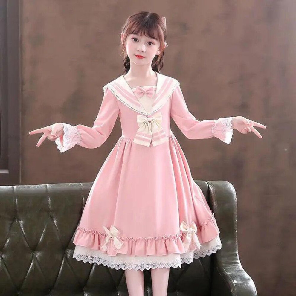 (pink, 130 cm) Navy Style Long Sleeve Princess Dress for Girls - Spring and Autumn