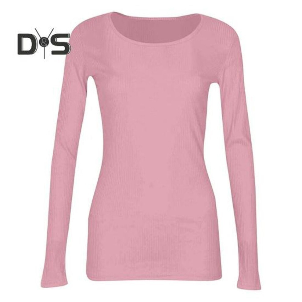 (XXL, pink) Pullover Tops Women Ribbed Long Sleeve Bottoming Top Regular Fit Lightweight Crew Neck Shirt Daily Wear