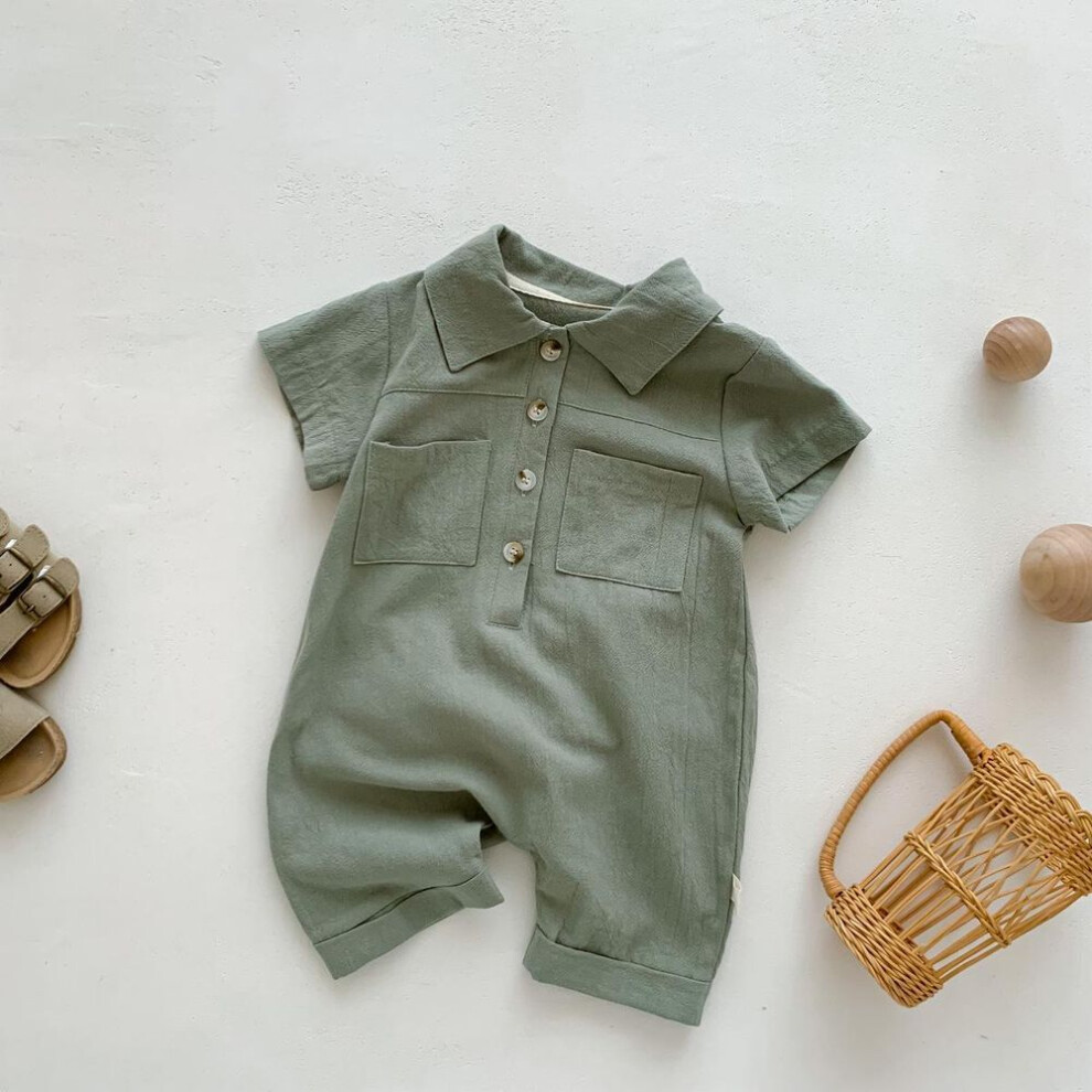 (army green, 73 cm) Korean Style Baby Jumpsuit: Summer Short-Sleeved, Button-Front, Unisex Newborn Crawling Outfit
