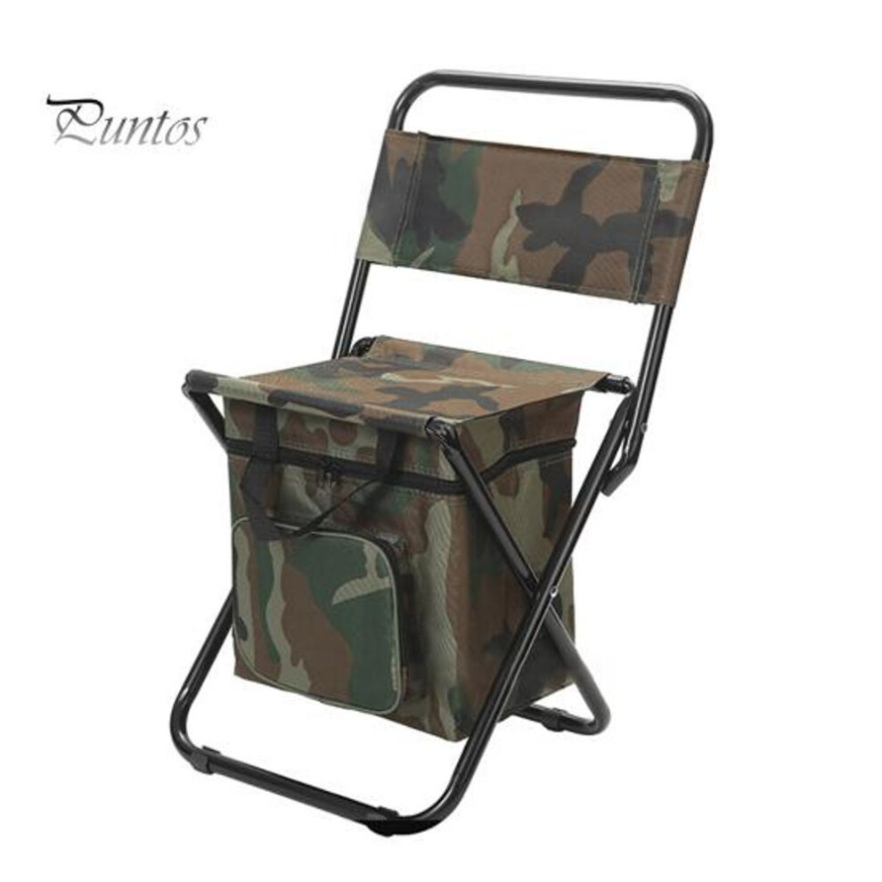 (camouflage) Portable Folding Chair With Cooler Bag Heavy Duty Waterproof Lightweight Outdoor Camping Backpacking Beach Picnic Fishing Collapsible Stool Seat