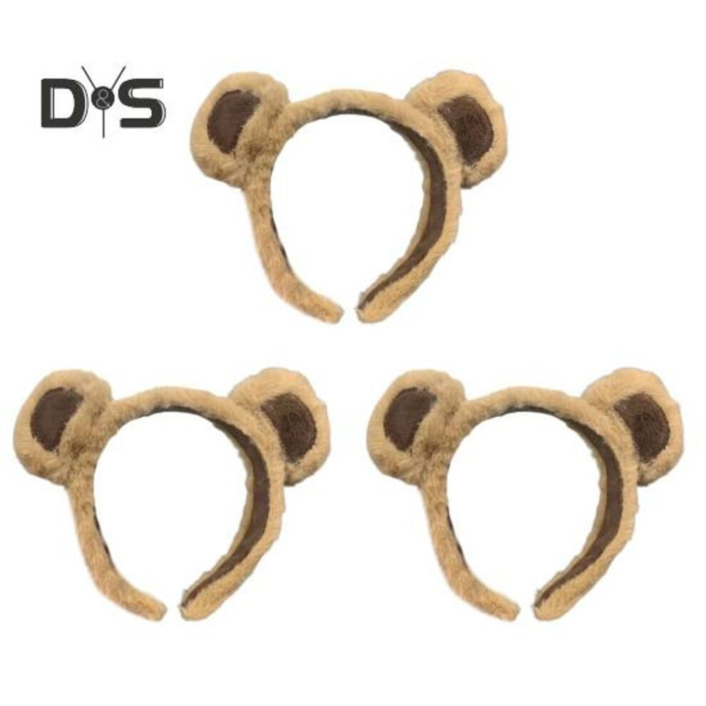 (coffee, 3pcs) 1/3pcs Bear Ear Hair Hoop Plush Surface Elastic Headband Makeup Face Washing Decorative Cartoon Hairband