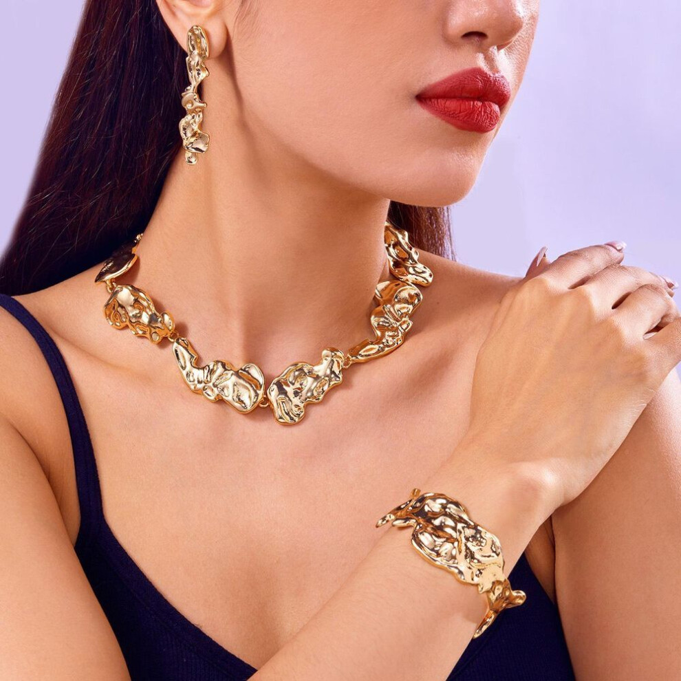 (gold) Fashion  Jewelry Set Necklace Bracelet Earrings  For Women Ladies