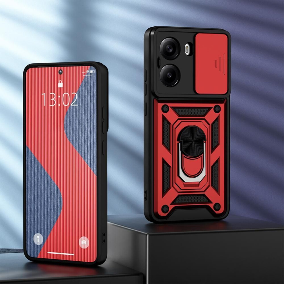 (red, for Redmi Turbo 4) KEYSION Shockproof Armor Case for Xiaomi POCO X7 Pro Silicone+PC Slide Camera Protection Ring Stand Phone Cover for Redmi Turbo4