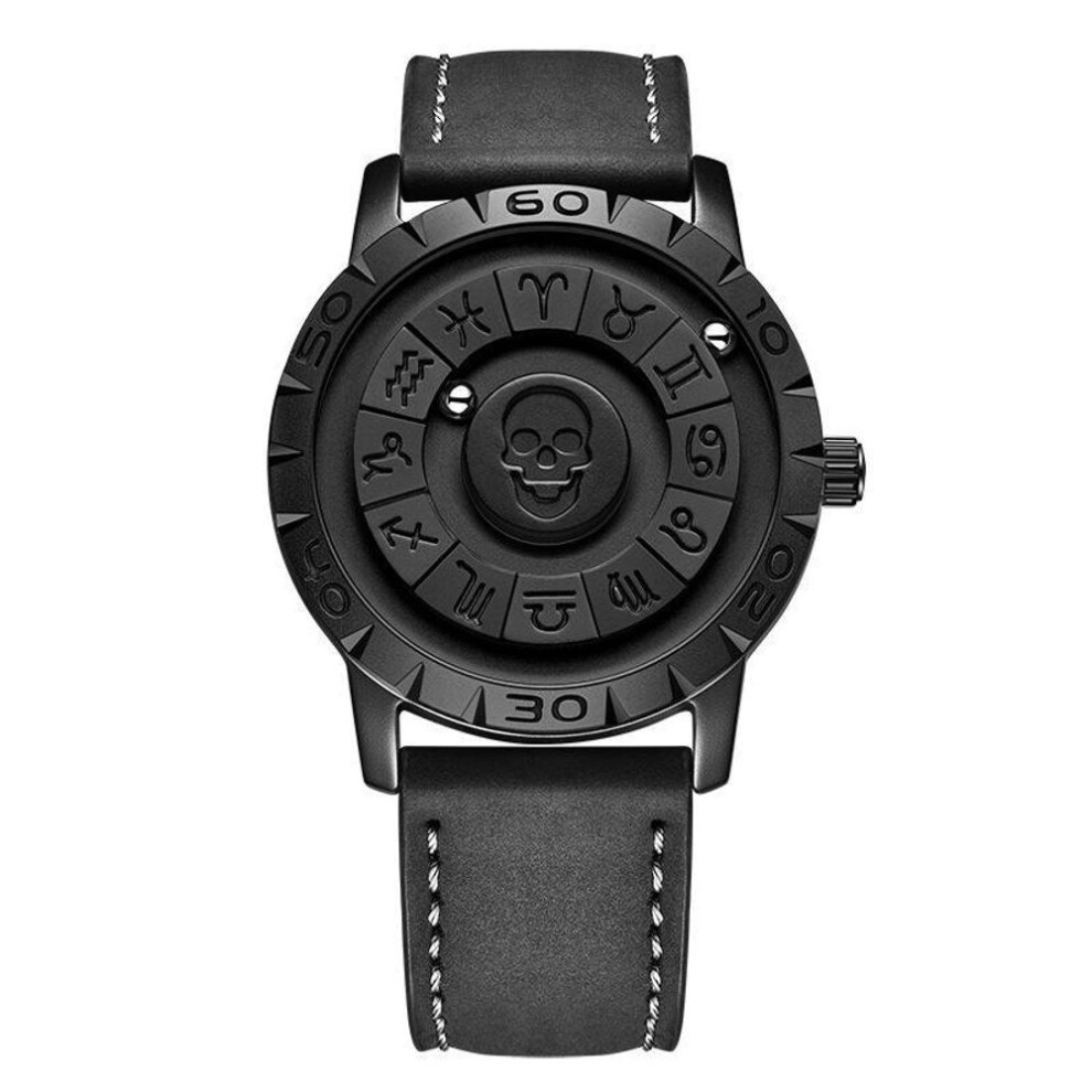 (black, belt skull) Cool Magnetic Suspension Men's Watch: Black Tech-inspired, Creative Frameless Design, Quartz Movement, Unique Personality.