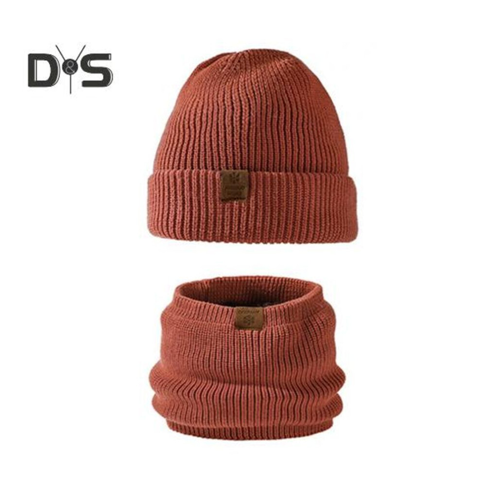 (dark orange) 2 Pcs/Set Women Winter Hat And Scarf Set Thick Double-layered Cold-proof Beanie Unisex Neck Cover Outdoor Ski Skating Cycling Scarf Cap Set
