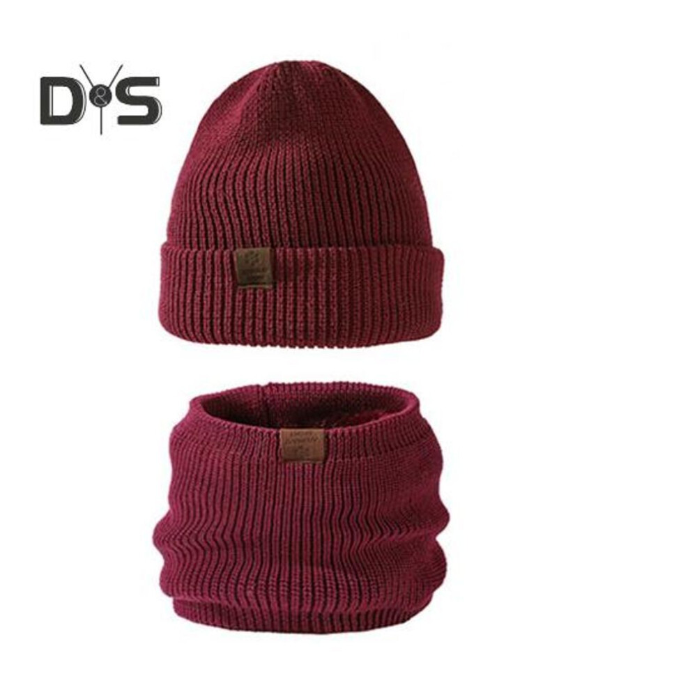 (wine red) 2 Pcs/Set Women Winter Hat And Scarf Set Thick Double-layered Cold-proof Beanie Unisex Neck Cover Outdoor Ski Skating Cycling Scarf Cap Set