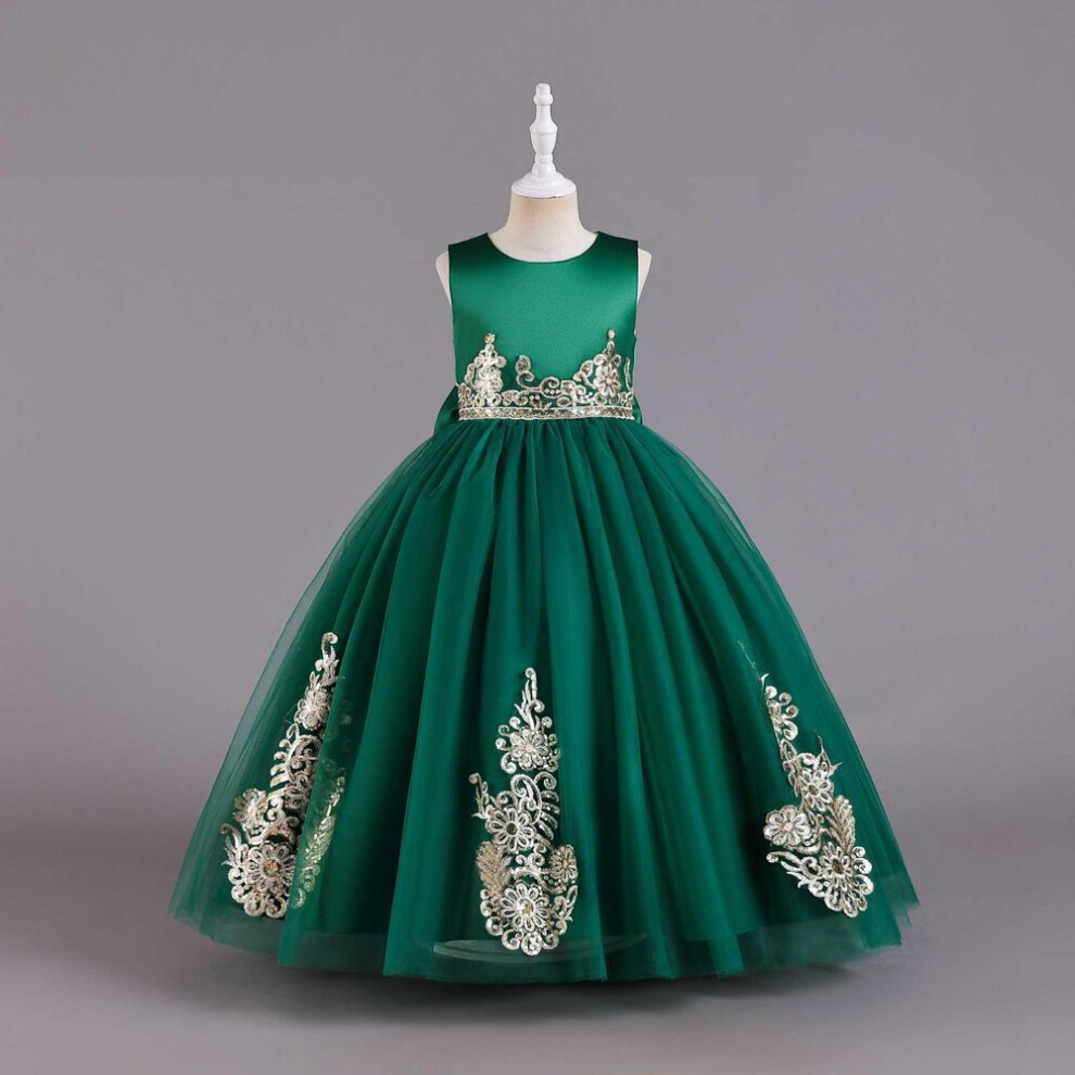 (dark green, 150 cm) Girls' Princess Sequin Lace Wedding & Party Dress
