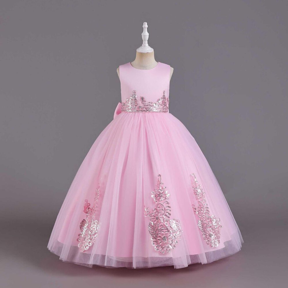 (pink, 110 cm) Girls' Princess Sequin Lace Wedding & Party Dress