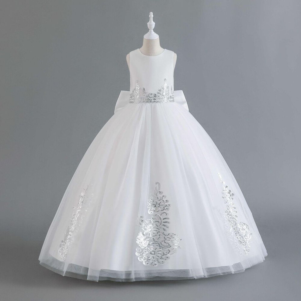 (white, 110 cm) Girls' Princess Sequin Lace Wedding & Party Dress