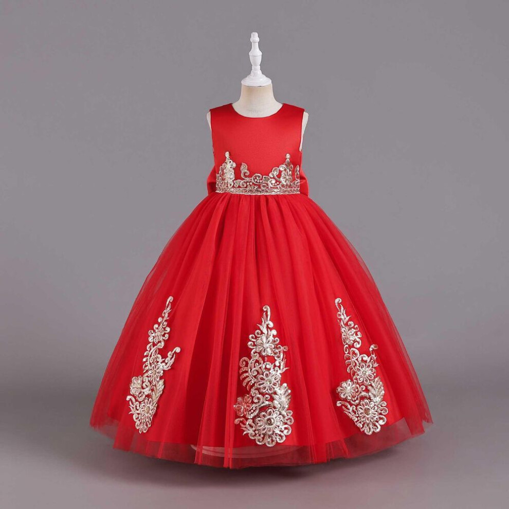 (red, 130 cm) Girls' Princess Sequin Lace Wedding & Party Dress