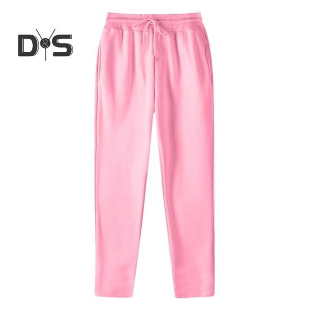 (pink, XL) Unisex Spring Fall Pants with Side Pockets Elastic Waist Straight Wide Leg Sweatpants Slacks Solid Color Loose Street Style Sport Trousers