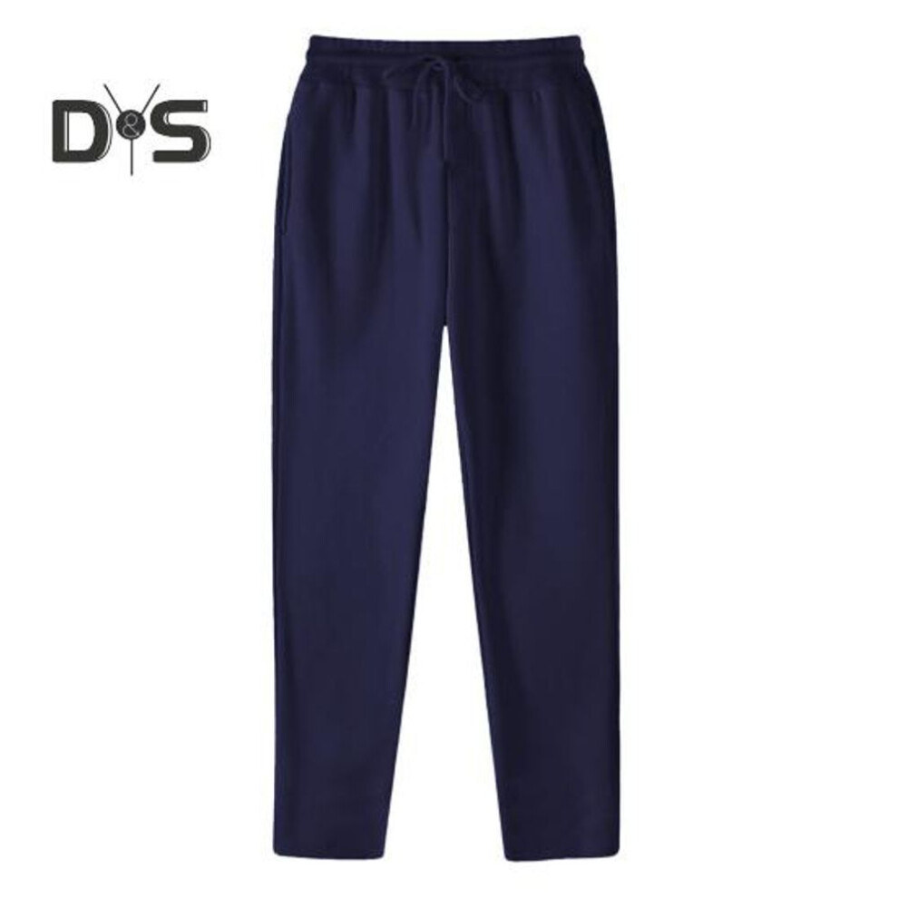 (navy blue, M) Unisex Spring Fall Pants With Side Pockets Elastic Waist Straight Wide Leg Sweatpants Slacks Solid Color Loose Street Style Sport Trousers