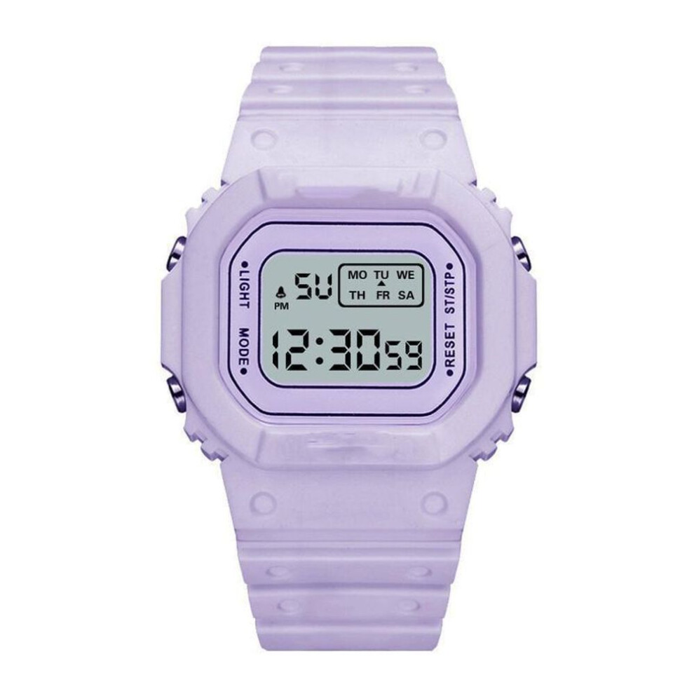 (purple) Hot Sale: Multi-function Led Waterproof Matcha Green Square Watch For Youth Sports
