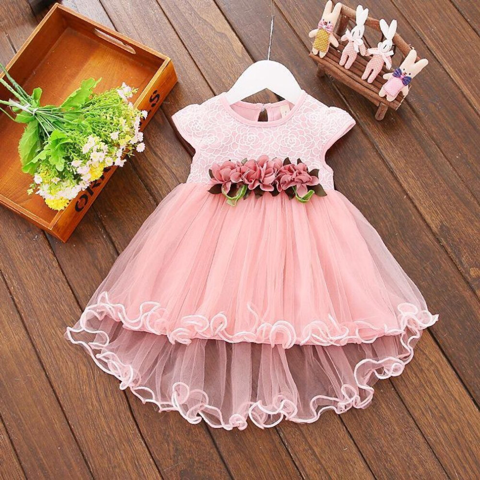 (pink, 90cm/10) C121 Summer Girls' Floral Waist Princess Dress - Baby One-piece Skirt