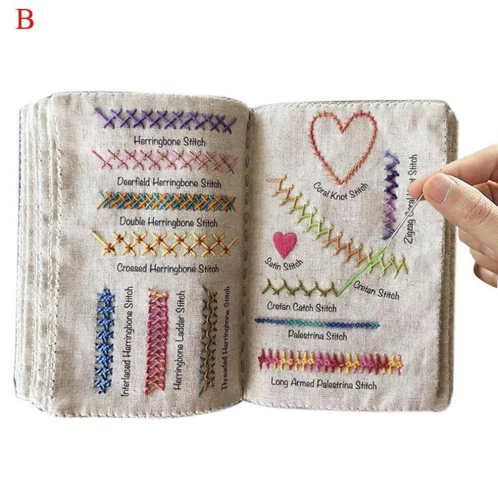 (B) Enthusiasts & Beginners Embroidery Instructions Book For Diy Sewing Kit, Creative Embroidery Stitches Book, Family Stitching Loose-leaf Book