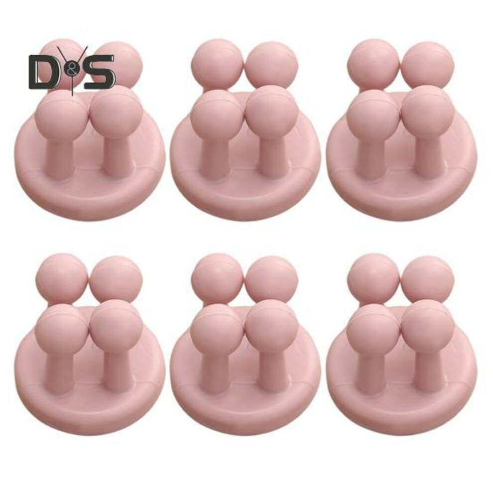 (pink) 6pcs Self-adhesive Shower Razor Holder Storage Hooks Easy To Install Bathroom Wall Mounted Hooks Toothbrush Hangers