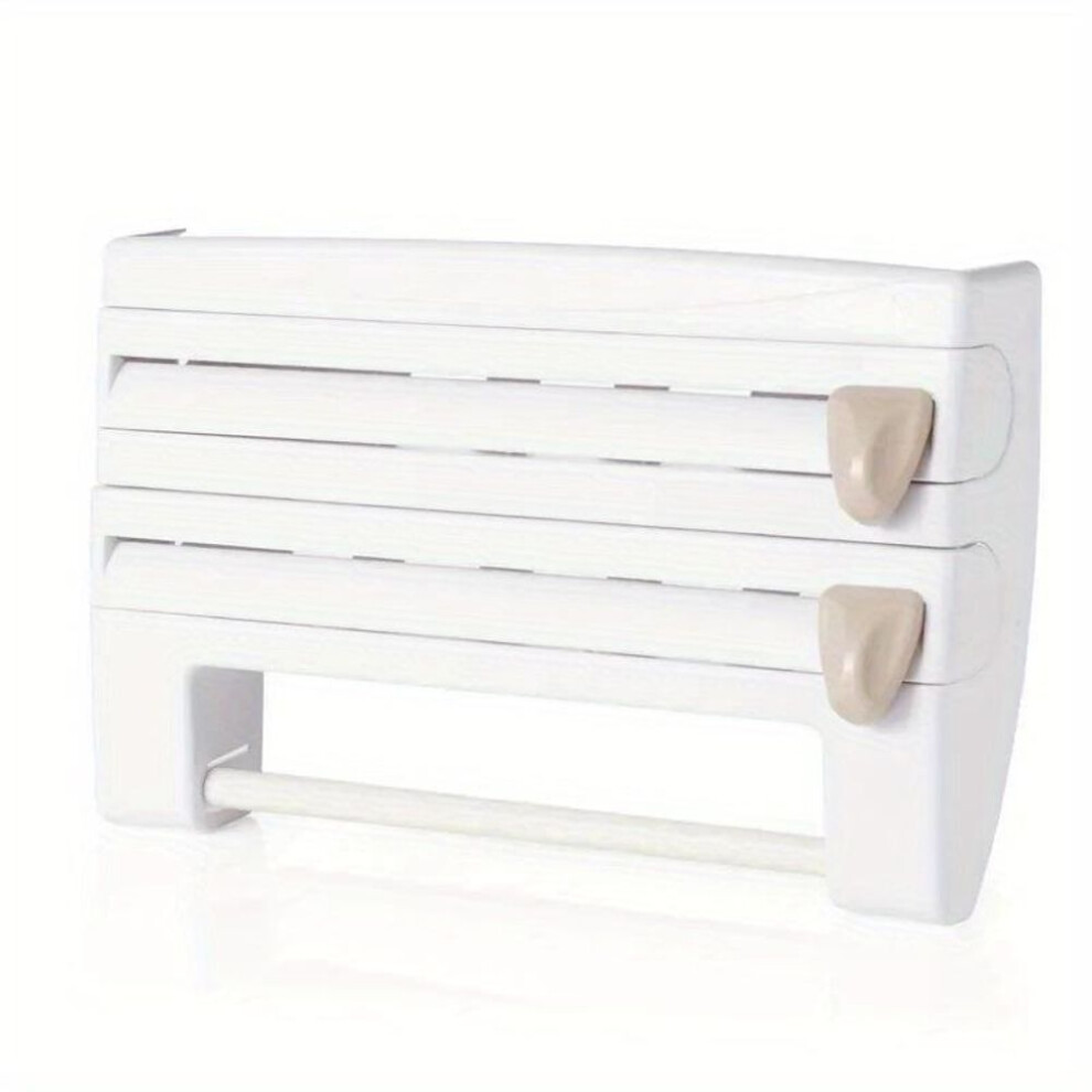 (white) Plastic Refrigerator Cling Film Storage Rack Wrap Cutter Wall Hanging Paper Towel Holder High-quality Home Kitchen Organizer
