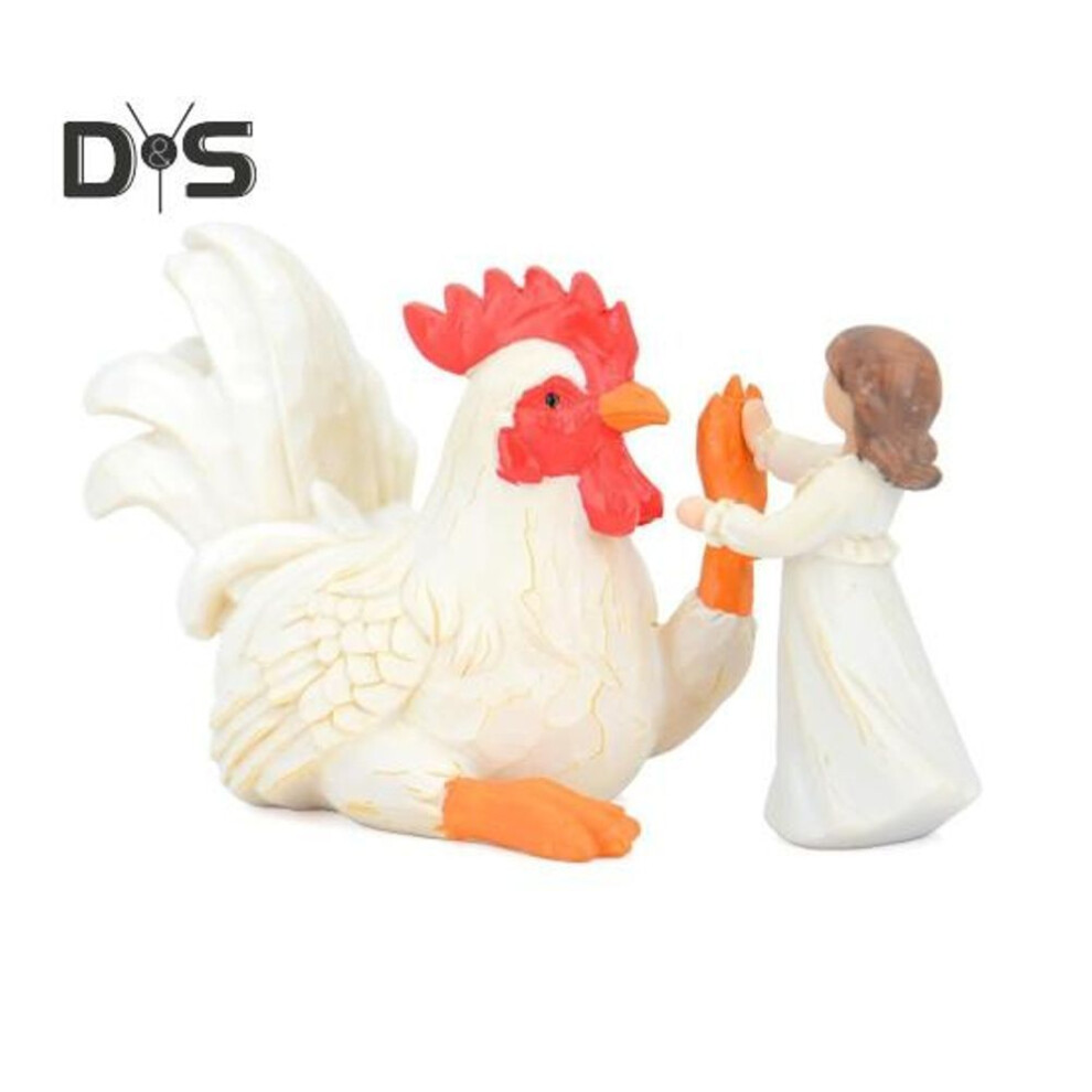 Chick Girl Figurine High-fived White Rooster Girl Resin Statue Sculpture Home Office Living Room Bookshelf Desktop Decoration Ornament
