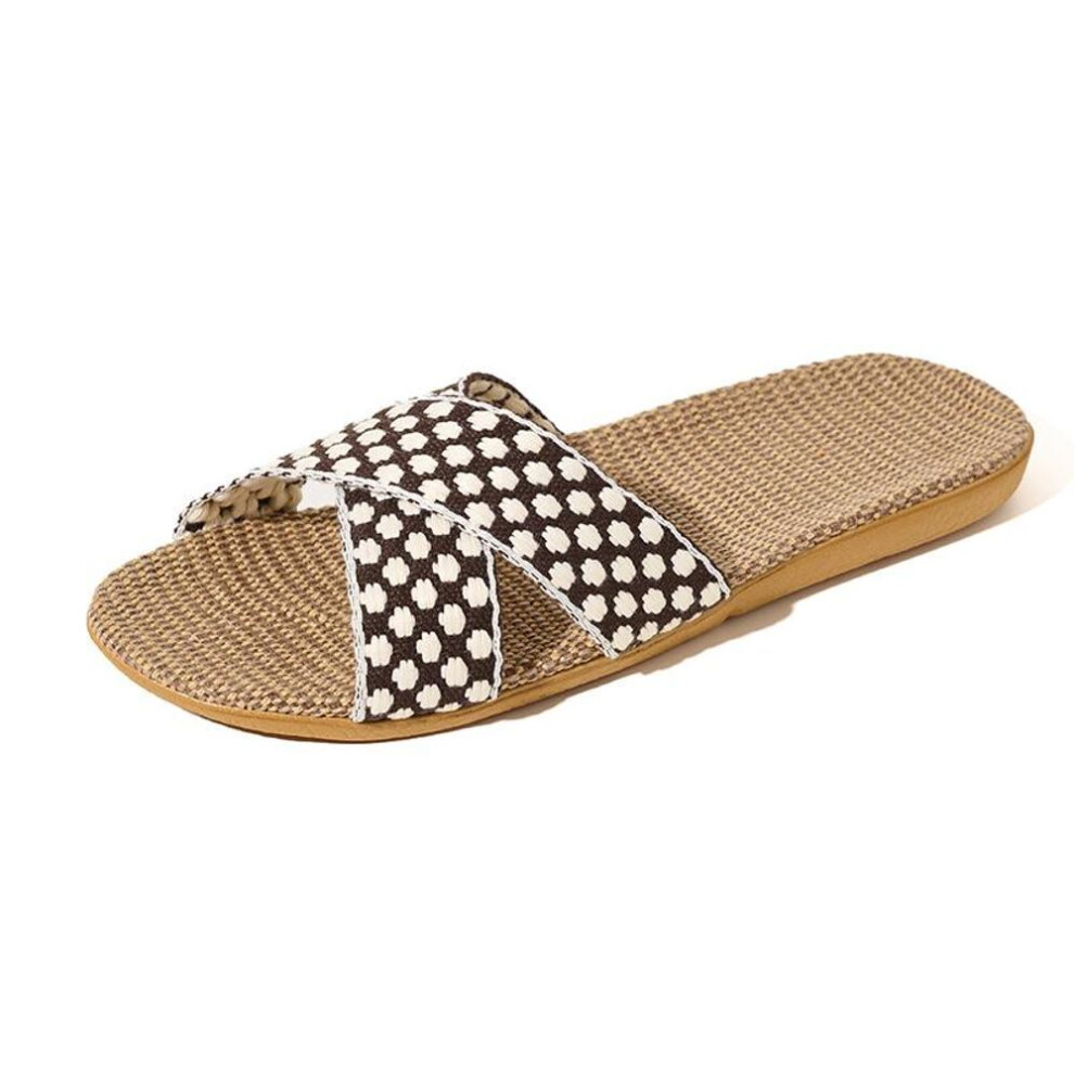 (black, 44-45) Simple Linen Sole Shoes Casual Open Toe Slip On Flip Flops For Women, Comfortable Indoor Home Slippers Lightweight House Shoes