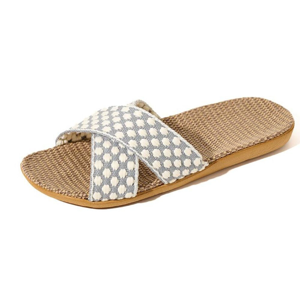 (grey, 42-43) Simple Linen Sole Shoes Casual Open Toe Slip On Flip Flops For Women, Comfortable Indoor Home Slippers Lightweight House Shoes