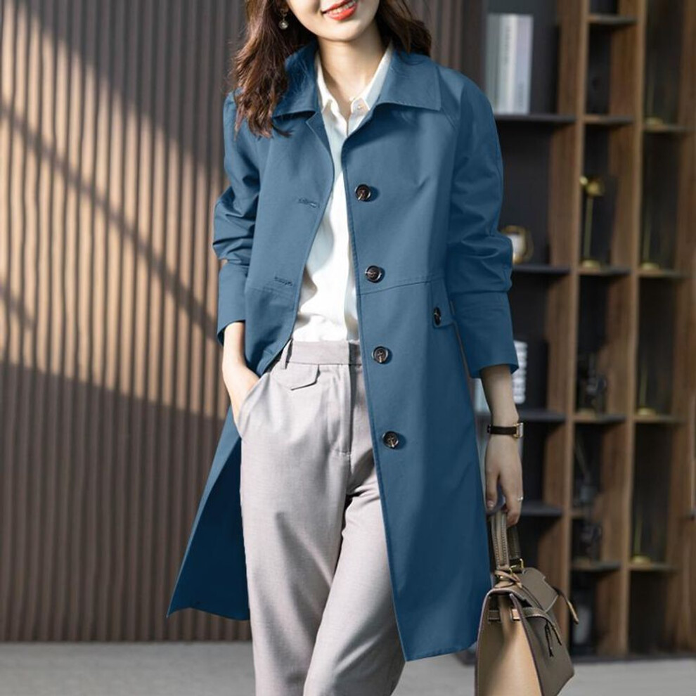 (blue, 2XL) Zanzea Women Casual Long Sleeve Decorative Pocket Flap Collar Thin Trench Coats