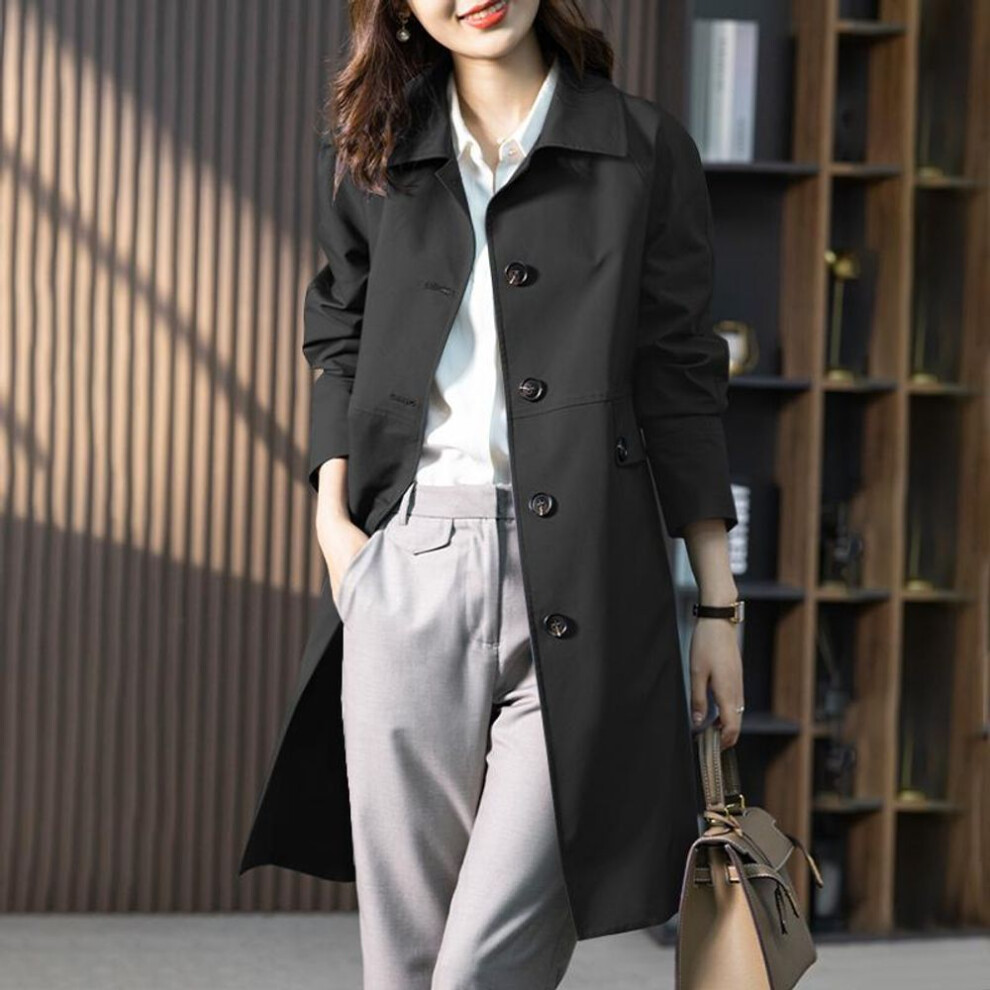 (black, 5XL) Zanzea Women Casual Long Sleeve Decorative Pocket Flap Collar Thin Trench Coats