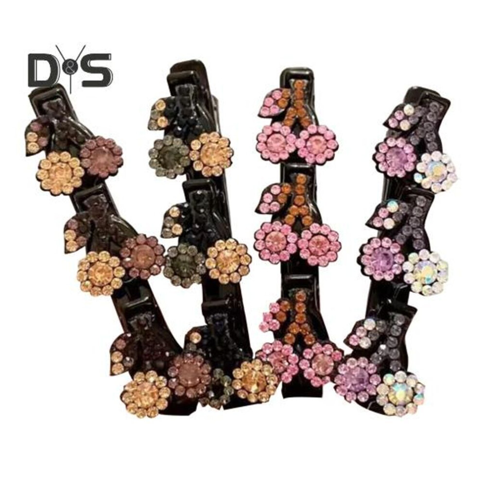 (as the picture, A) 3/4pcs Girl Hair Clips Sparkling Rhinestone Flower Decor Hair Pins Double Layer Design Bangs Hairpins Hair Accessories