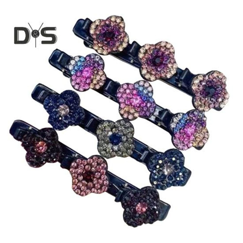 (as the picture, J) 3/4Pcs Girl Hair Clips Sparkling Rhinestone Flower Decor Hair Pins Double Layer Design Bangs Hairpins Hair Accessories