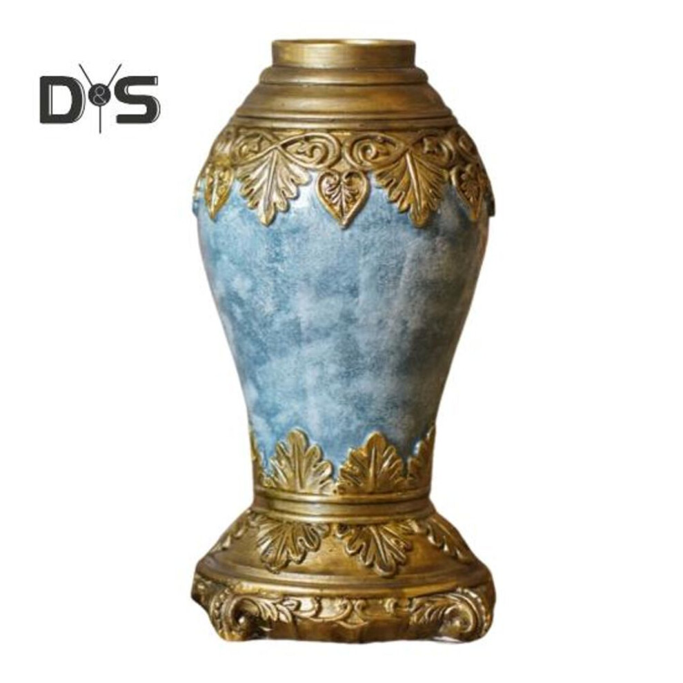 (blue) European Vintage Carving Flower Vase Resin Floral Plants Holder Container Home Office Table Centerpiece Decorative Vase Ornament