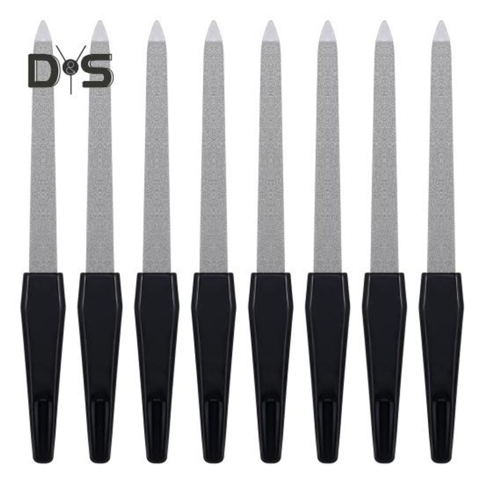 (black, S) 8pcs Double-sided Metal Nail File With Ergonomic Non-slip Handle Professional Men Women Stainless Steel Gel Acrylic Fingernail File Emery Board