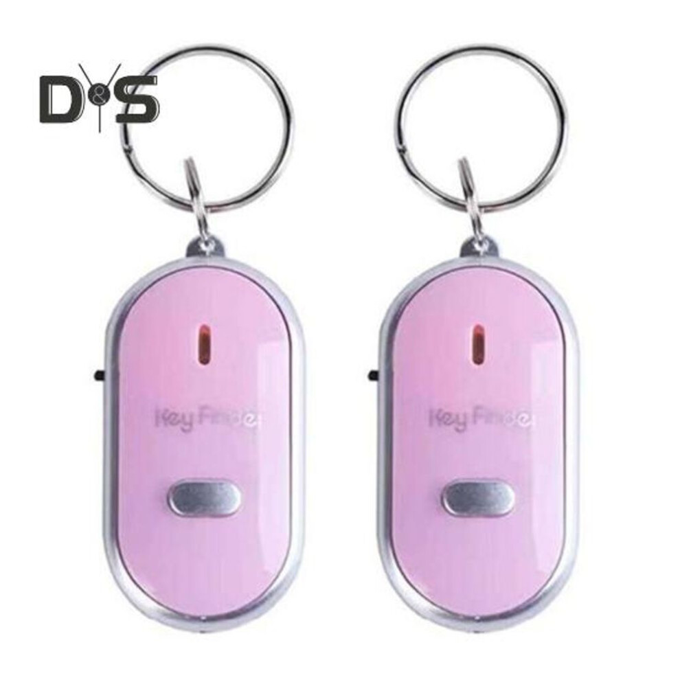 (pink) 2Pcs Key Finder Keychain Whistle Remote Control Flashing Key Tracker Device Portable Waterproof Anti-lost Key Ring Holder