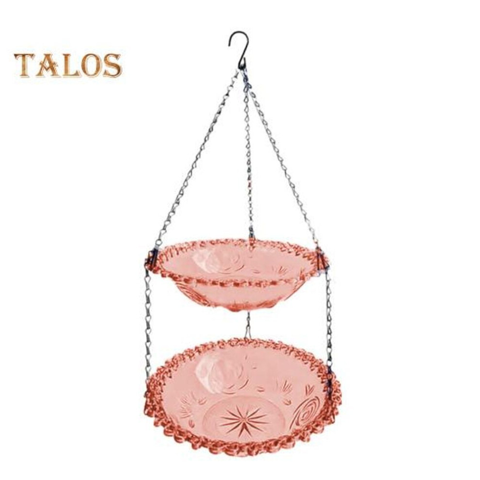 (pink) Outdoor Hanging Birds Bath Hummingbird Bath Tray Duel Layer Wildbird Feeder Bowl for Garden Backyard Patio Decor