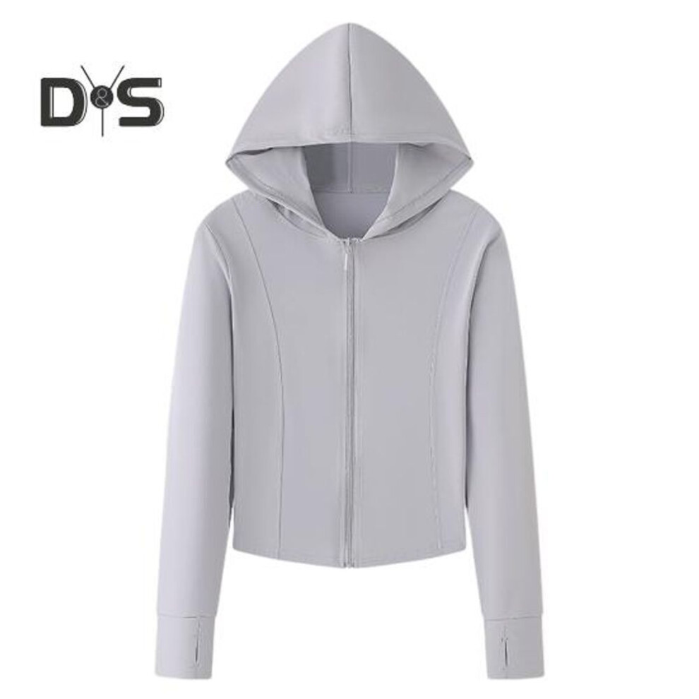 (grey, L) Women Summer Sun Protection Jacket Breathable Anti-uv Hooded Long Sleeves Shirt Lightweight Outdoor Hiking Sports Casual Solid Color Zip Top