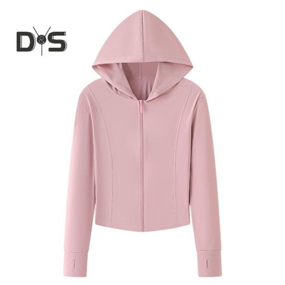 (pink, M) Women Summer Sun Protection Jacket Breathable Anti-uv Hooded Long Sleeves Shirt Lightweight Outdoor Hiking Sports Casual Solid Color Zip Top