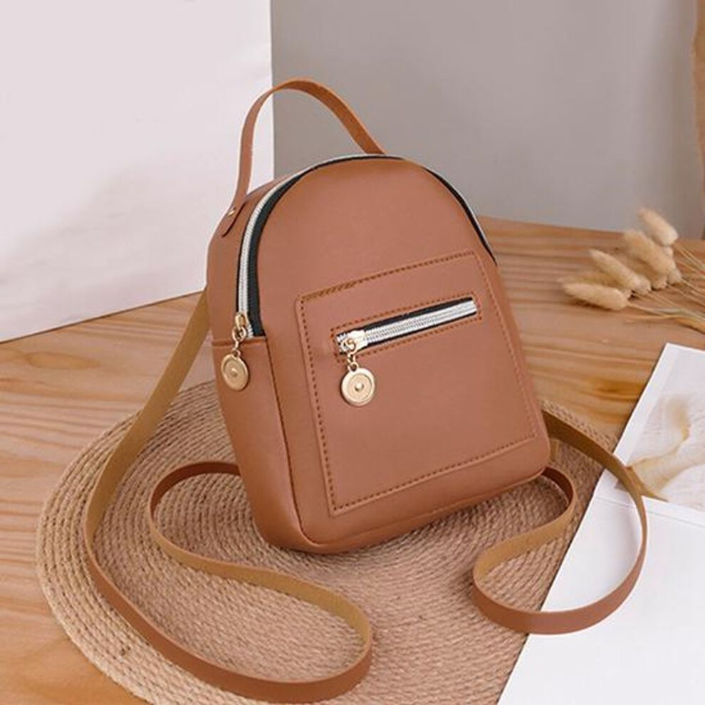 (brown, One Size) Korean Women Small Backpack Autumn And Winter Multi-pocket Large-capacity Shoulder Mobile Phone Bag