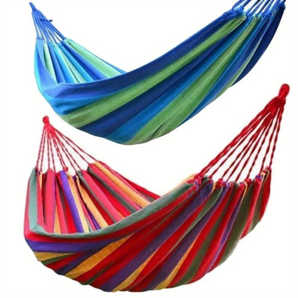(red) Thick Canvas Hammock Double Hammock Outdoor Camping Backpackaging Leisure Swing Portable Hanging Bed Wooden Stick Hammock