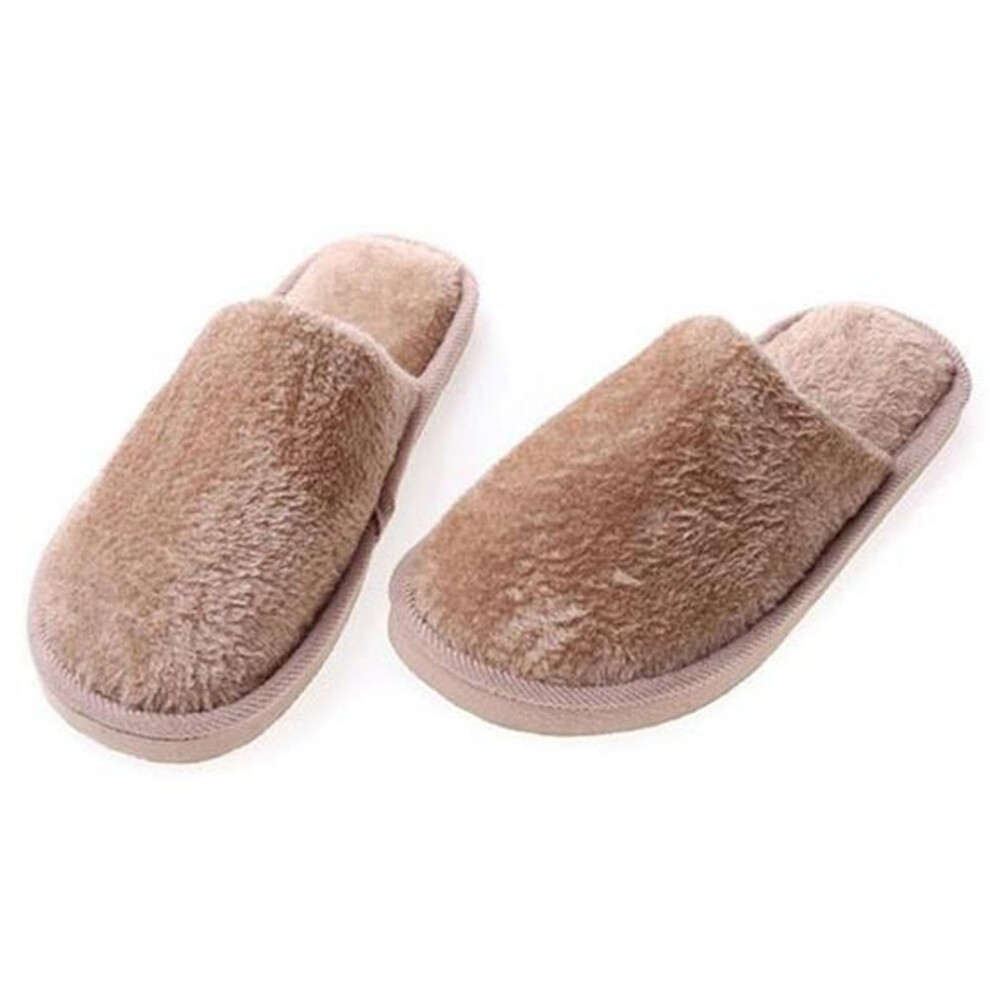 (brown, 44-45) 1 Pair Long Plush Cotton Slippers Home Indoor Shoes Bedroom Shoes Winter Slippers