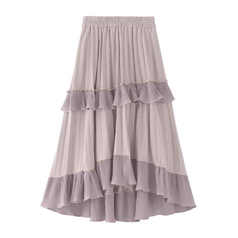 (5XL, pink) Zanzea Women Summer Elastic Waist Solid Color A-line Pleated Loose Skirts