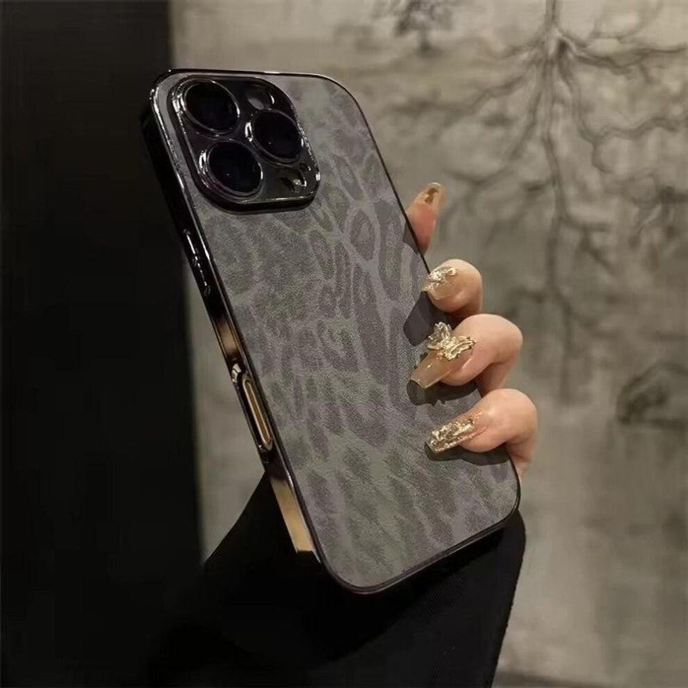 (black, iPhone 16 Pro) Luxury Plating Leopard Texture Leather Case For Iphone 16 15 14 Plus 13 12 11 Pro Max Lens Protection Shockproof Soft Cover