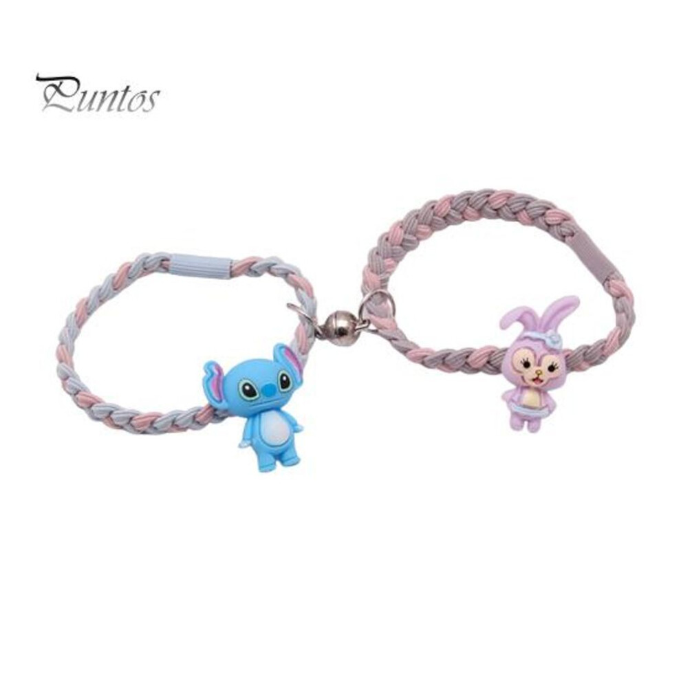 (as the picture, C) 1 Pair Hair Rope Cartoon Doll Pendant Weaving Magnet Suction Hair Ties Best Friend High Elastic Hair Accessories