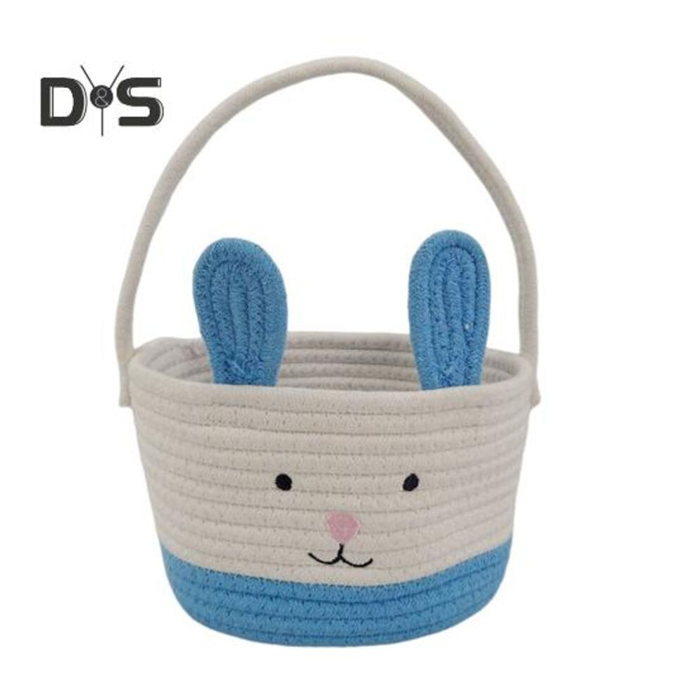 (blue) Easter Bunny Basket for Kids Small Cotton Rope Woven Basket with Handle And Rabbit Ear Empty Bunny Egg Basket for Toddler Babies Infant