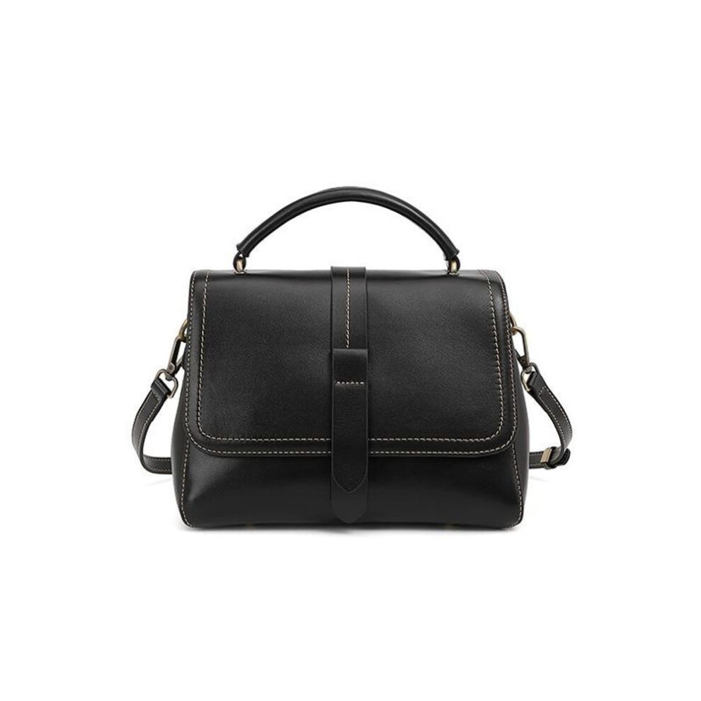 (black) Fashionable First Layer Cowhide Vegetable Tanned Leather Hand Bill Shoulder Crossbody Bag For Women With Large Capacity