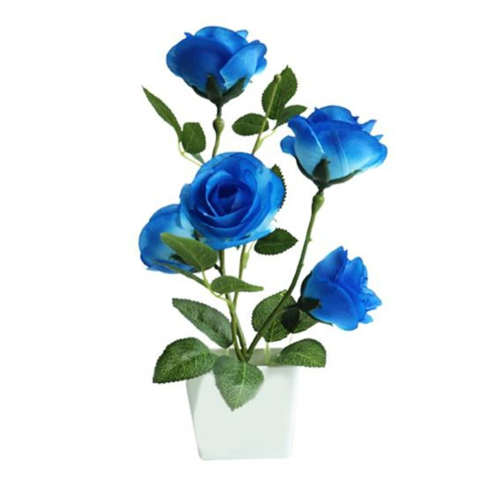(blue) Artificial Potted Plant Ornamental Charming Plastic Simulation Rose Flower